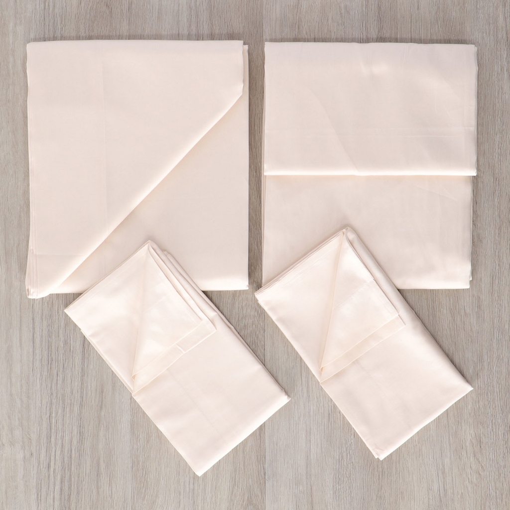 Set Lenzuola letto singolo in raso di cotone egiziano 300 fili Panna