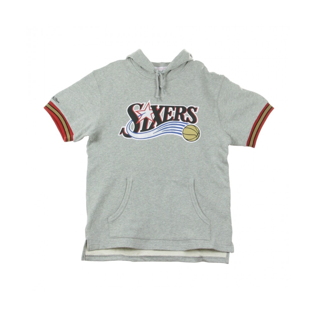 FELPA LEGGERA CAPPUCCIO MANICA CORTA NBA FRENCH TERRY HOODY PHI76E HEATHER GREY/ORIGINAL TEAM COLORS
