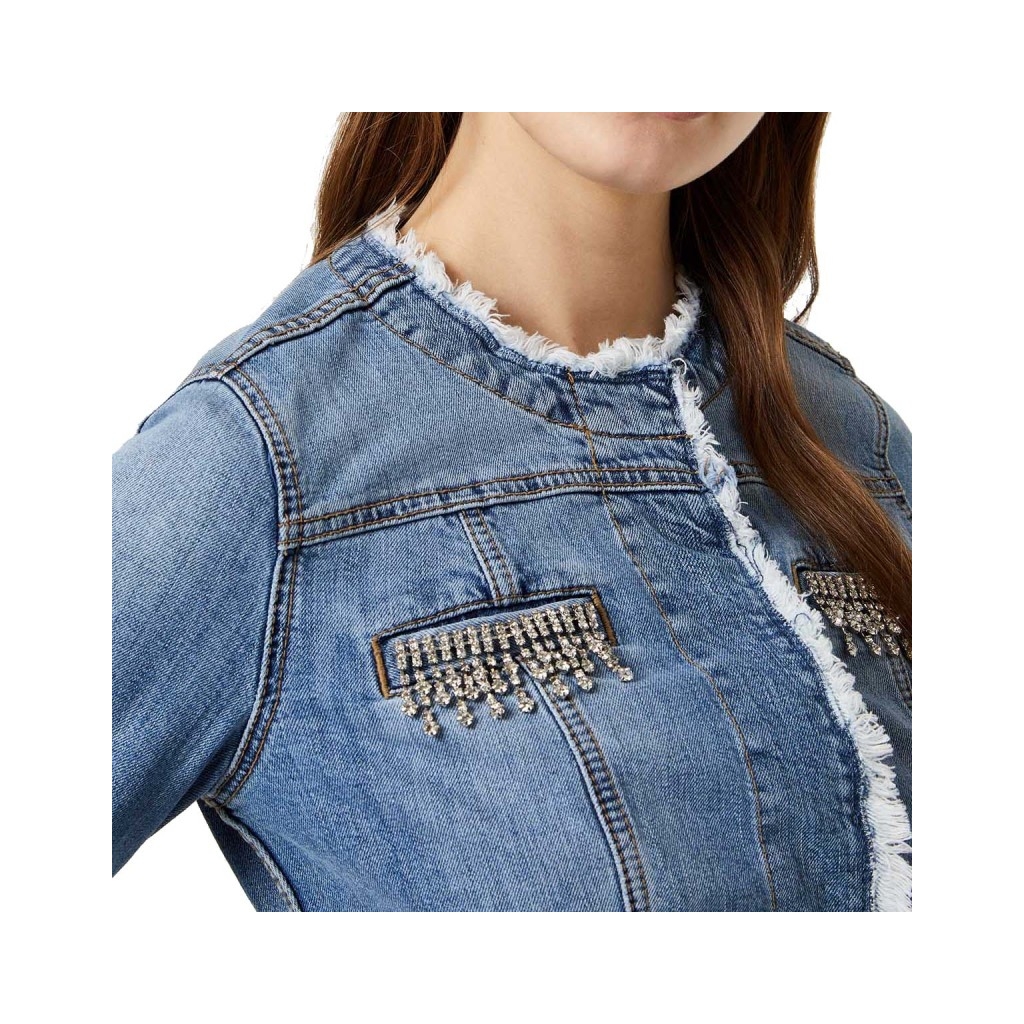 LIUJO Giubbotto in jeans con applicazioni gioiello 77858DENBLUE