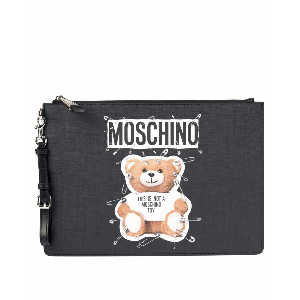 BUSTINA POCHETTE SAFETY PIN TEDDY NERO