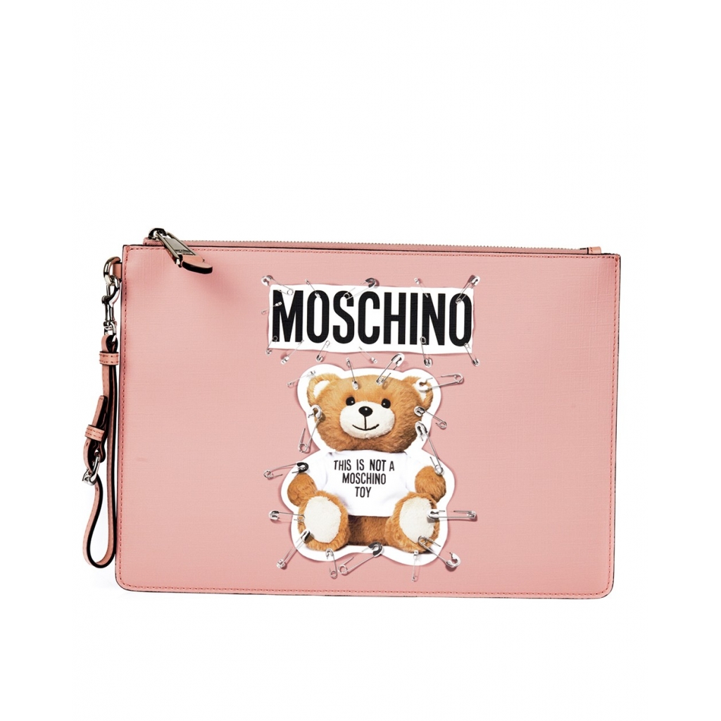 BUSTINA POCHETTE SAFETY PIN TEDDY ROSA