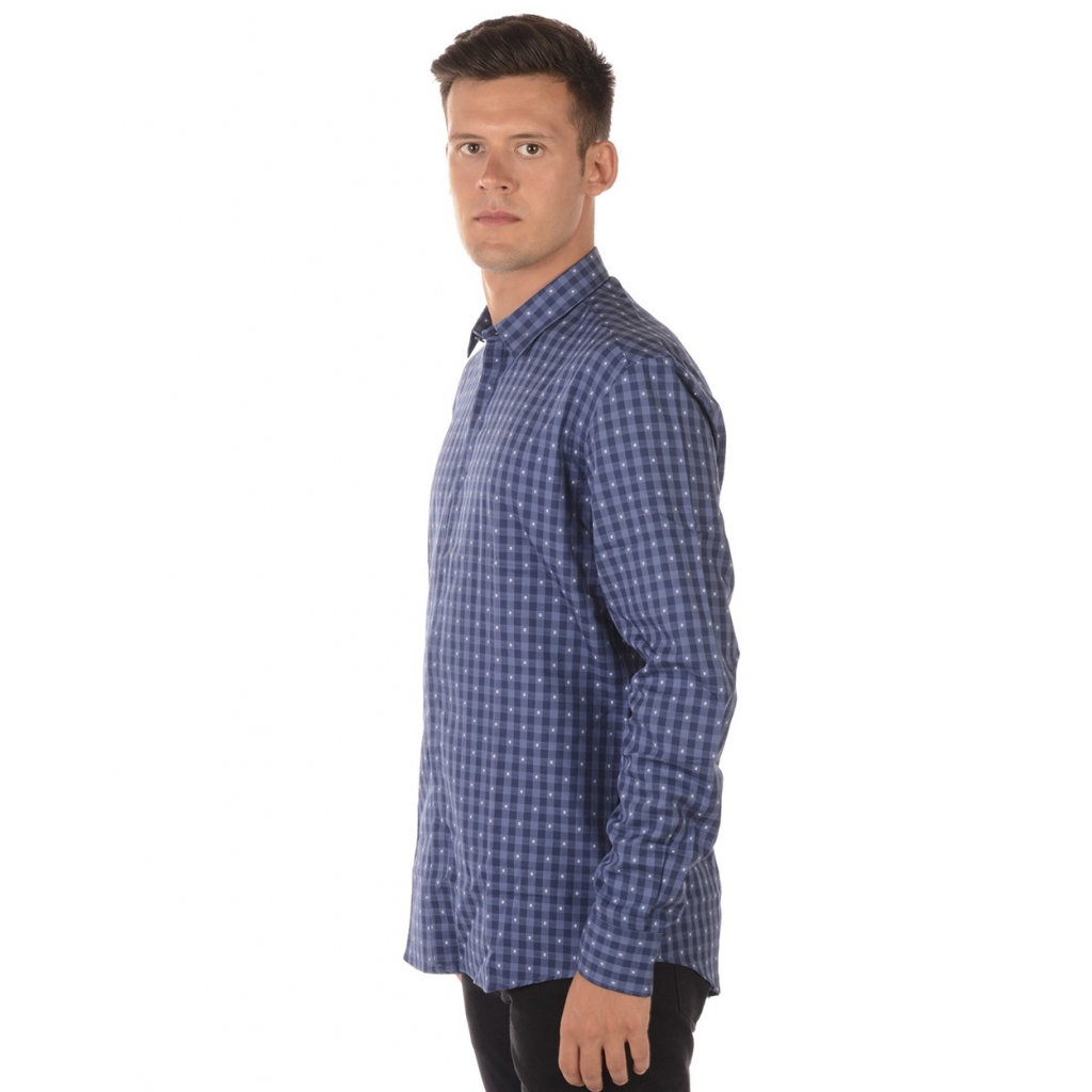 CAMICIA MAGLIA FINTA INGLESE BLU