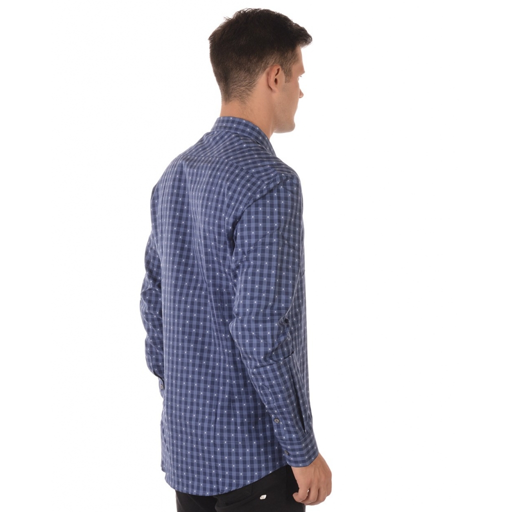 CAMICIA MAGLIA FINTA INGLESE BLU