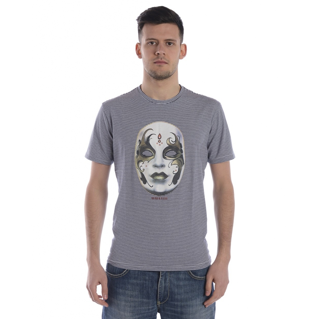 T-SHIRT MAGLIA LE RIGHE IN MASCHERA MC BLU