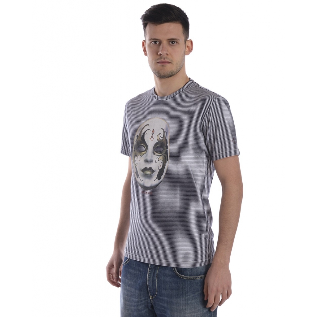 T-SHIRT MAGLIA LE RIGHE IN MASCHERA MC BLU