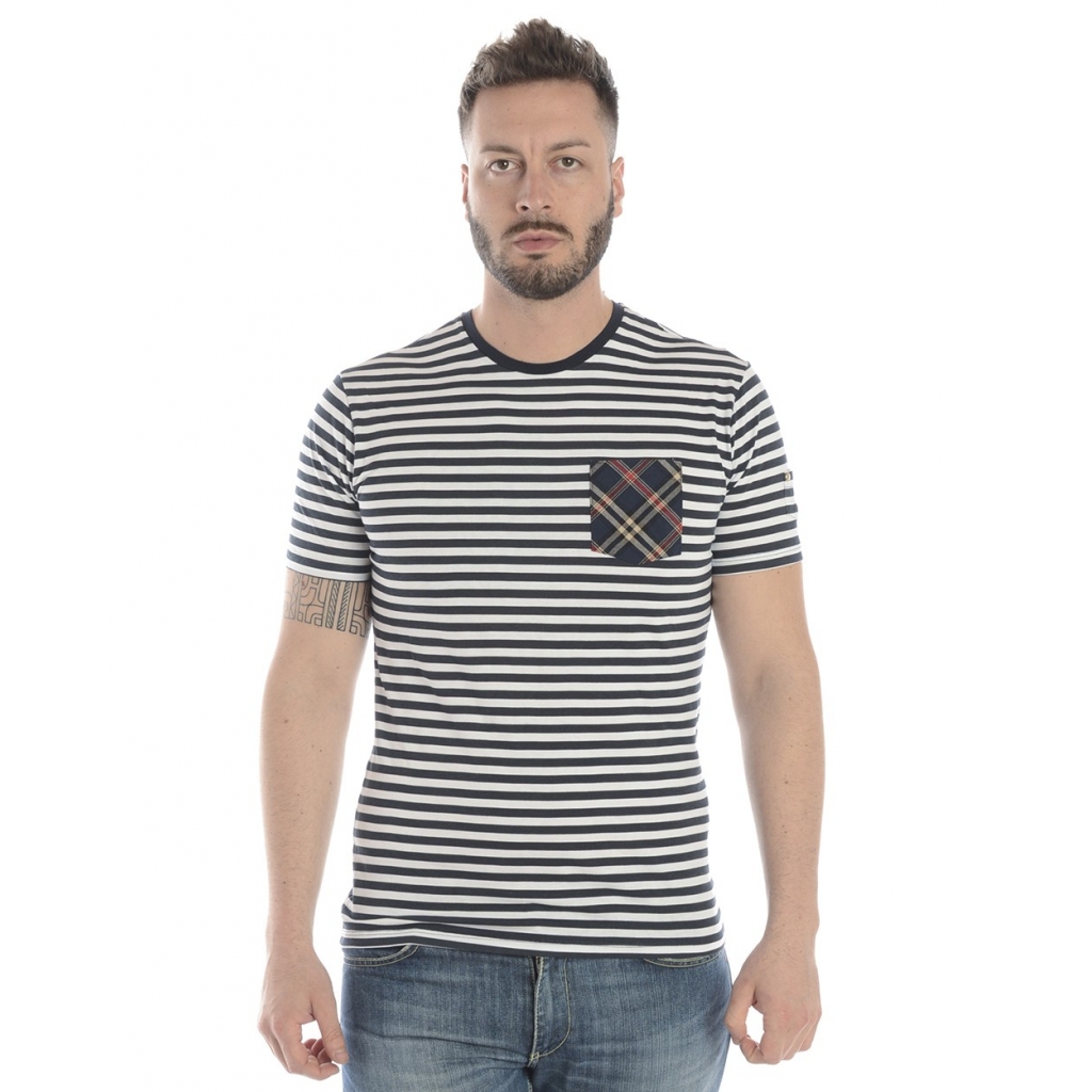 T-SHIRT MAGLIA UNA TASCA CHECK ST BLU