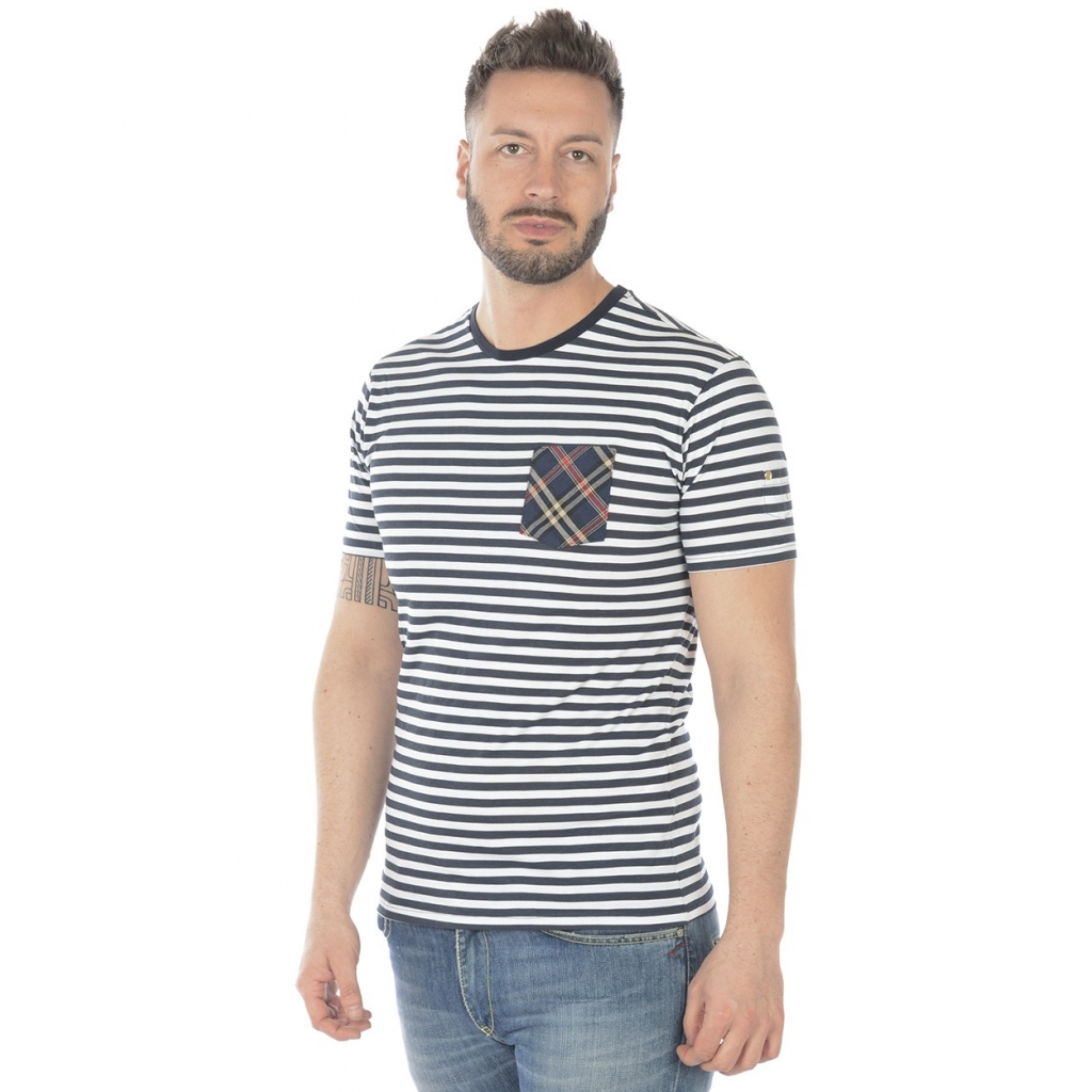 T-SHIRT MAGLIA UNA TASCA CHECK ST BLU