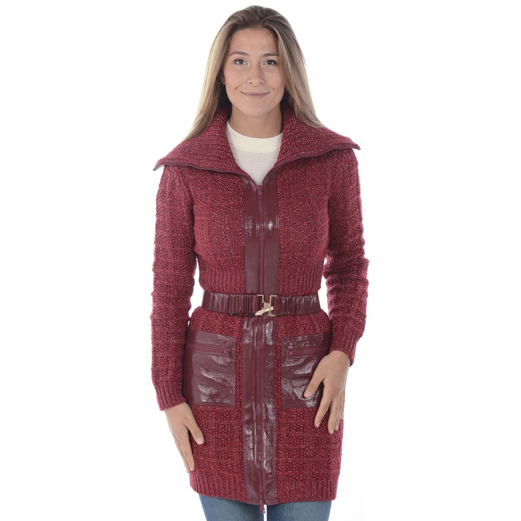 VESTITO ABITO MAGLIA CON CINTURA ROSSO