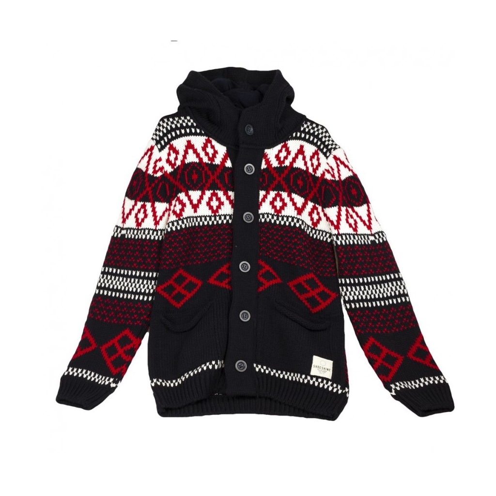 MAGLIONE GIUBBOTTO LANA CON CAPPUCCIO NAVY/MULTI