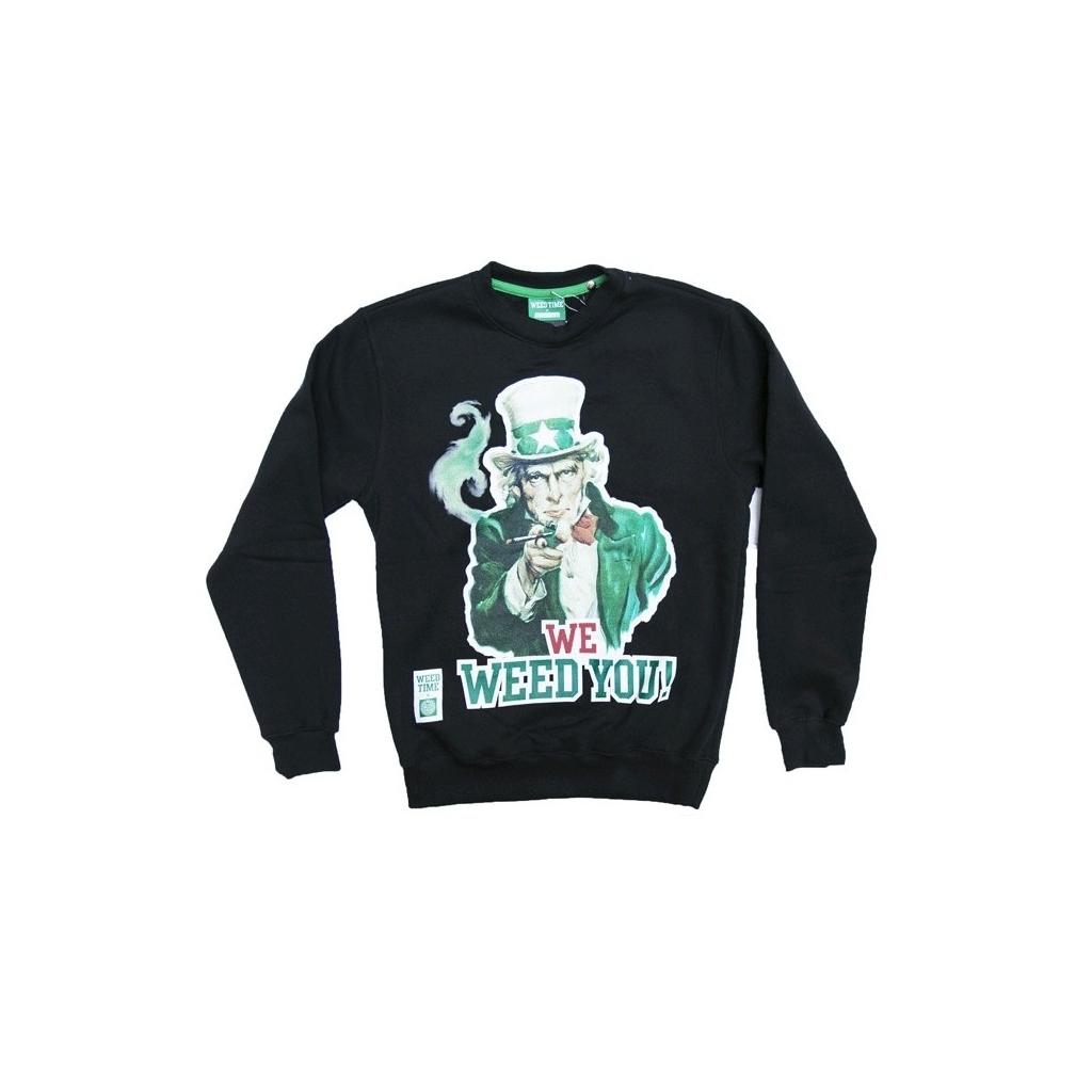 FELPA GIROCOLLO MASS DENIM SWEATSHIRT CREWNECK WE WEED YOU Black unico