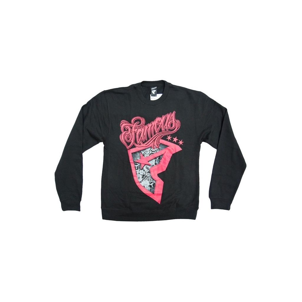 FELPA GIROCOLLO FAMOUS SWEATSHIRT CREWNECK FAMOUS PATCHES Black/Red unico