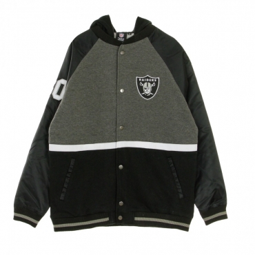 NFL GIUBBOTTO COLLEGE HOODED MIXED FABRIC VARSITY JACKET OAKRAI BLACK/DARK GREY HEATHER/WHITE