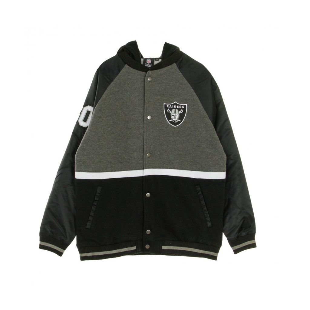 NFL GIUBBOTTO COLLEGE HOODED MIXED FABRIC VARSITY JACKET OAKRAI BLACK/DARK GREY HEATHER/WHITE