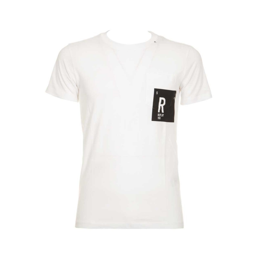 T-Shirt bianca con taschino e logo 001