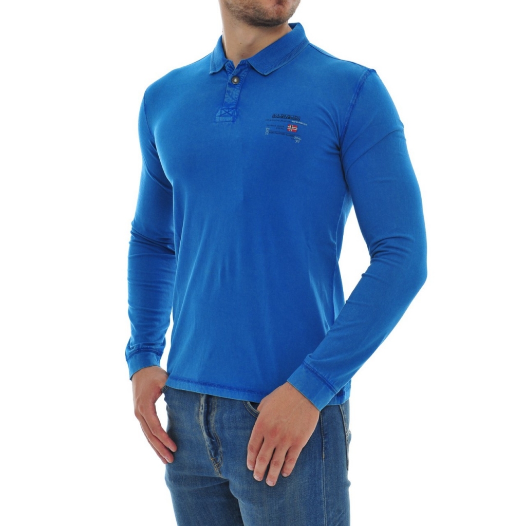 Polo Napapijri Uomo Maniche Lunghe Jersey BA1 MOUNTAIN BLU