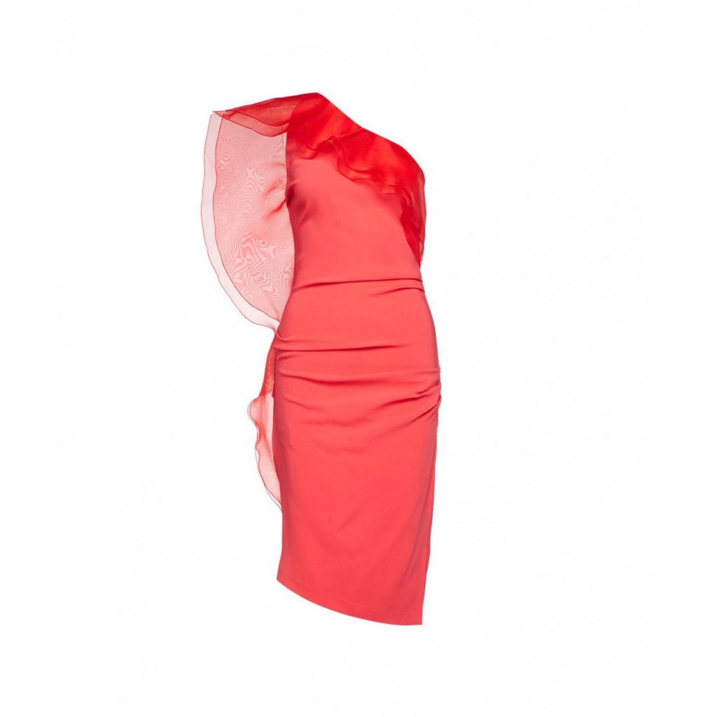 Abito monospalla con volants pink