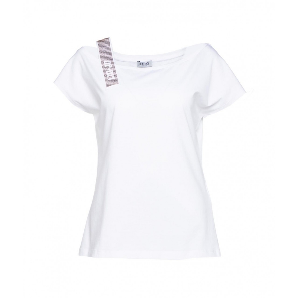 T-Shirt con spallina in strass bianco