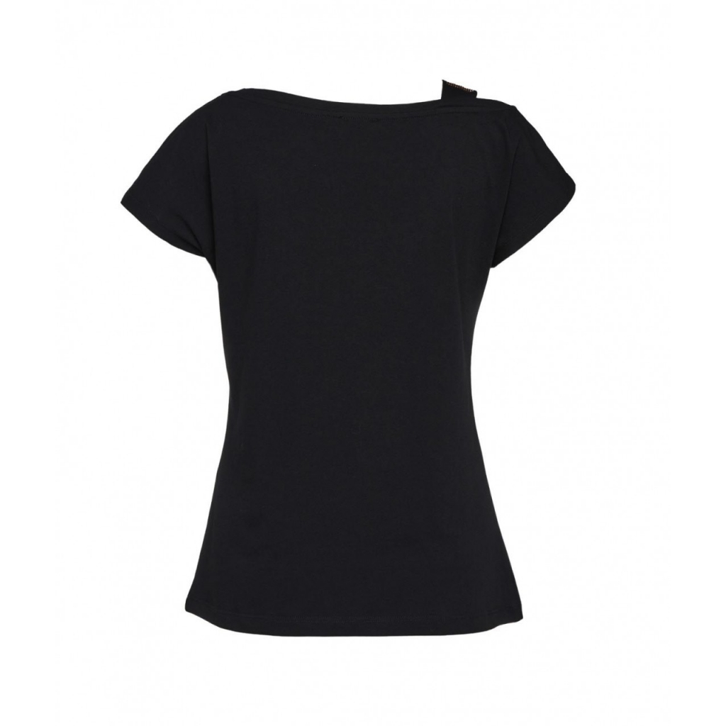 T-Shirt con spallina in strass nero