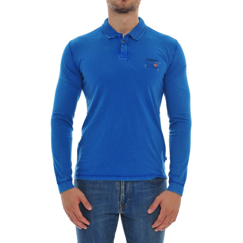 Polo Napapijri Uomo Maniche Lunghe Jersey BA1 MOUNTAIN BLU