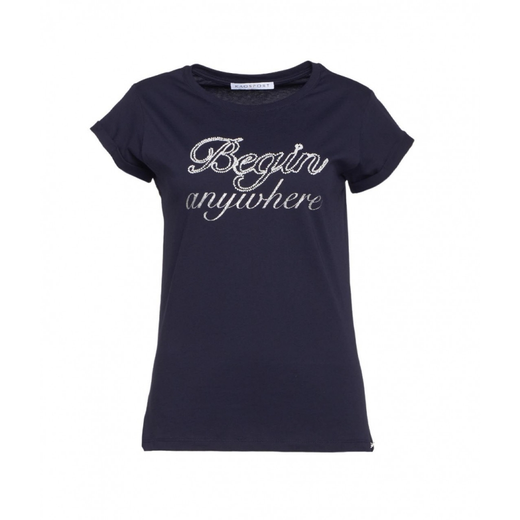 T-shirt con scritta logo blu