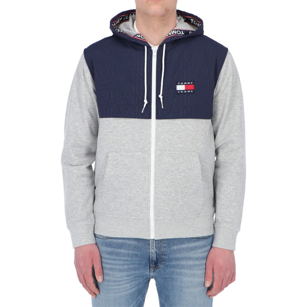 Felpa Tommy Hilfiger Jeans Uomo Cappuccio ContrastZip P01 LIGHT GREY