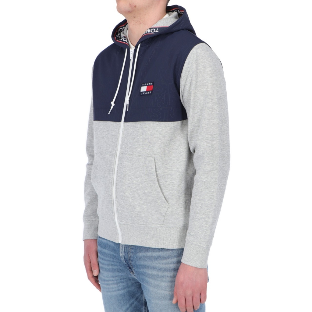 Felpa Tommy Hilfiger Jeans Uomo Cappuccio ContrastZip P01 LIGHT GREY