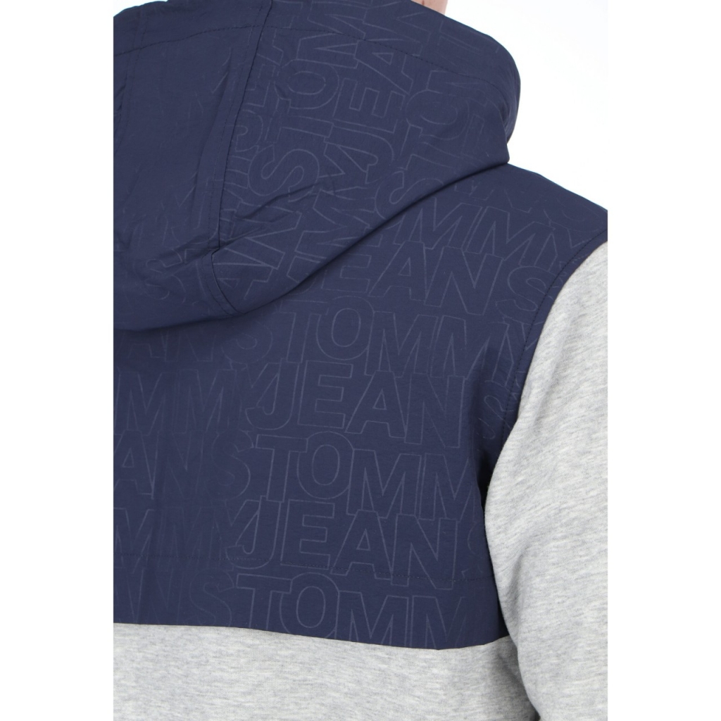 Felpa Tommy Hilfiger Jeans Uomo Cappuccio ContrastZip P01 LIGHT GREY