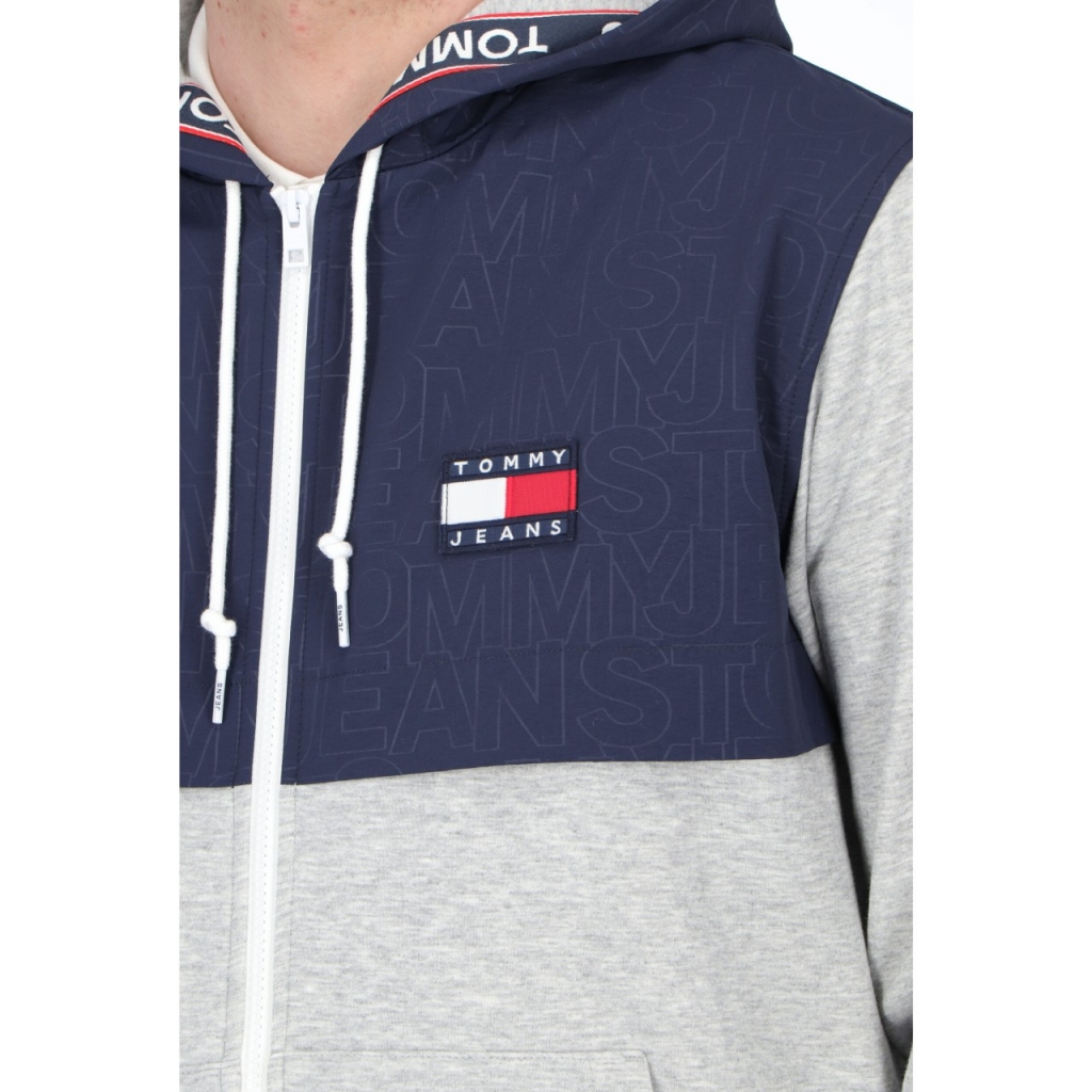 Felpa Tommy Hilfiger Jeans Uomo Cappuccio ContrastZip P01 LIGHT GREY