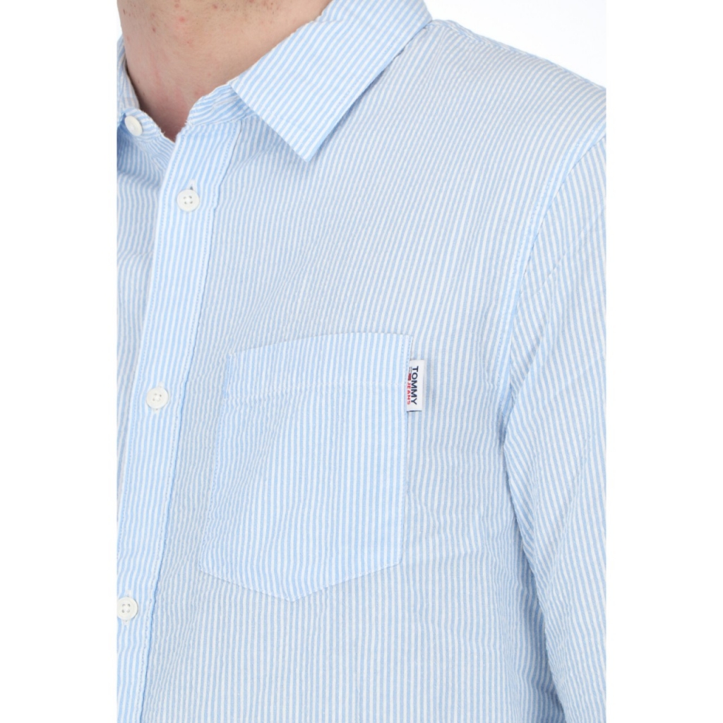 Camicia Tommy Hilfiger Jeans Uomo Seersucker Strip C65 COBALT WHITE