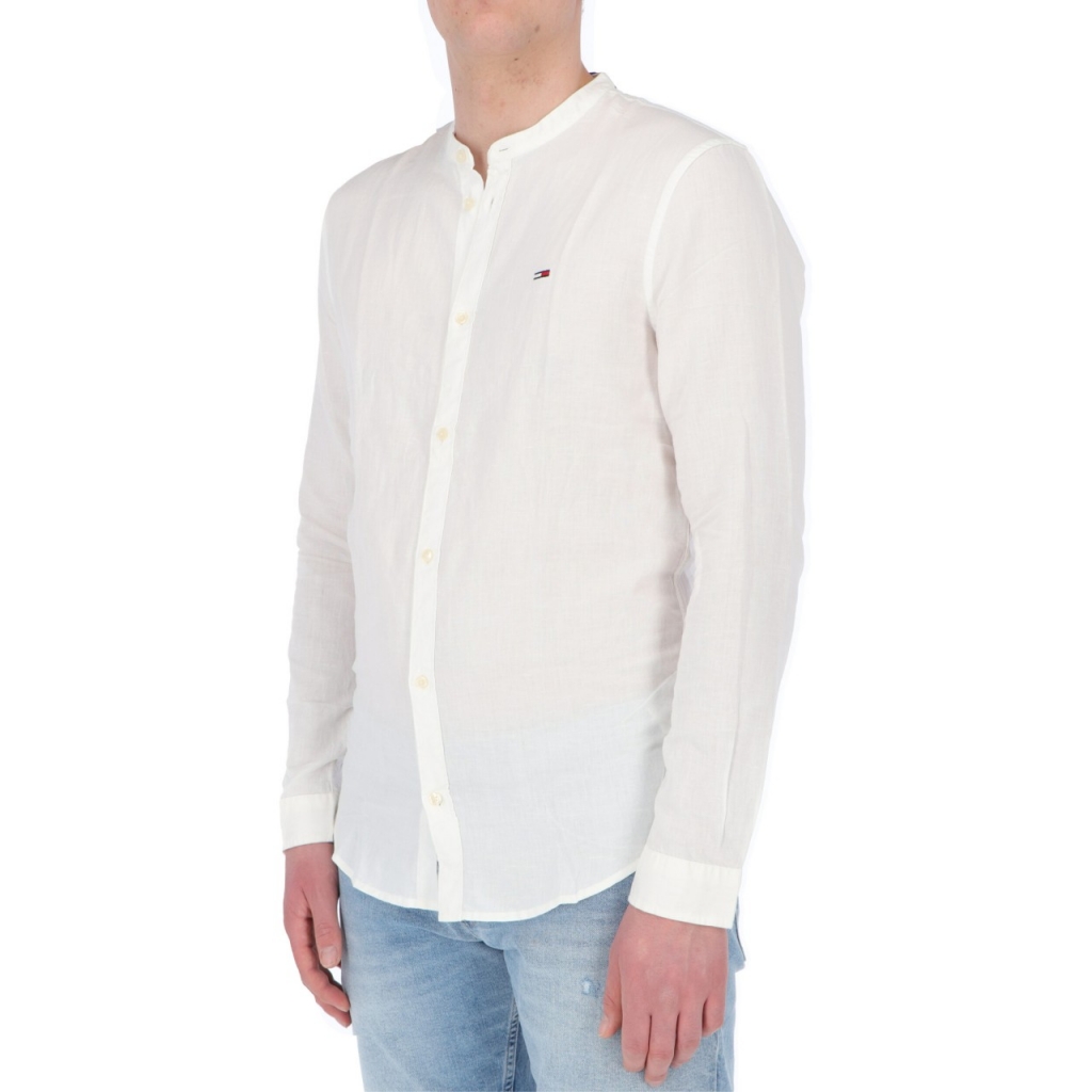 Camicia Tommy Hilfiger Jeans Uomo Mao Lino Blend YBR WHITE