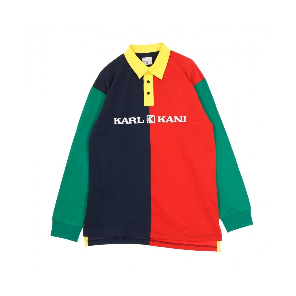 POLO MANICA LUNGA RETRO BLOCK RUGBY SHIRT RED/NAVY/GREEN