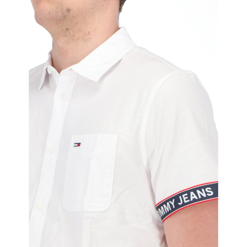 Camicia Tommy Hilfiger Jeans Uomo Tape Short Sleeve YBR WHITE