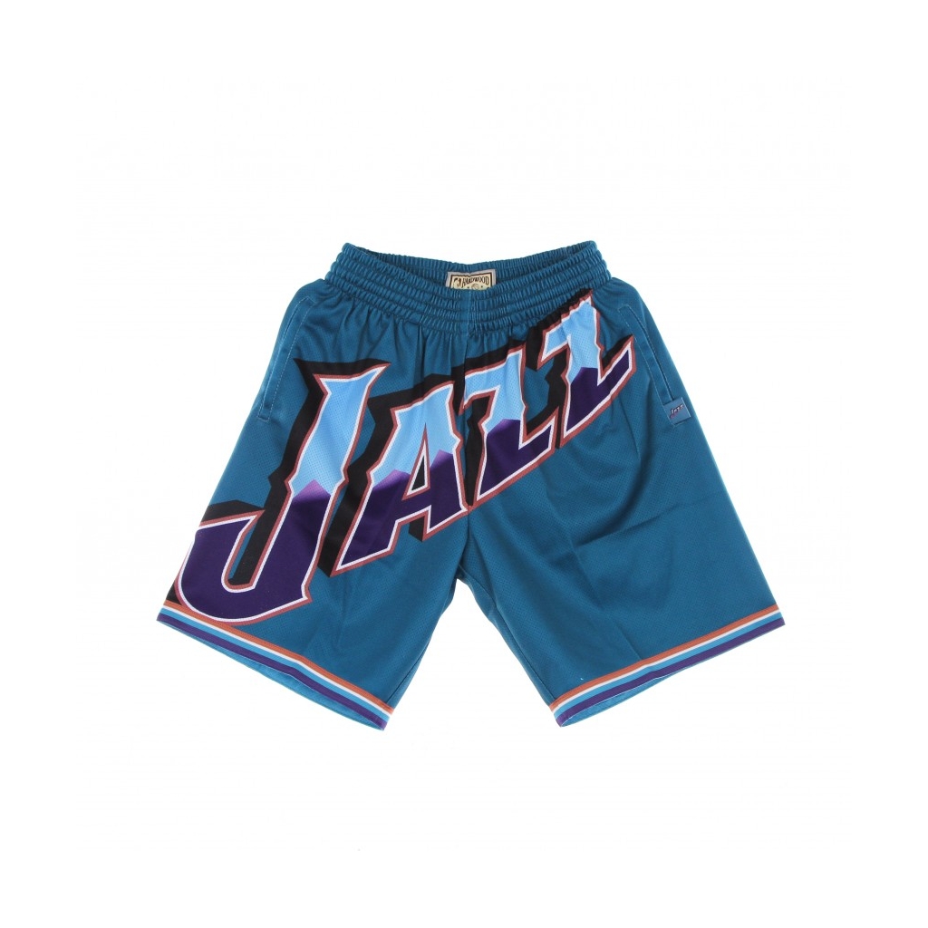 PANTALONCINO TIPO BASKET UOMO NBA BIG FACE BLOWN OUT FASHION SHORT HARDWOOD CLASSICS UTAJAZ TEAL/ORIGINAL TEAM COLORS