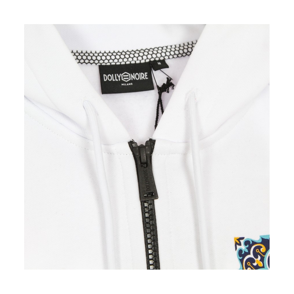 FELPA CAPPUCCIO ZIP UOMO MAIOLICHE A CIRCUITO STAMPATO HOODIE WHITE