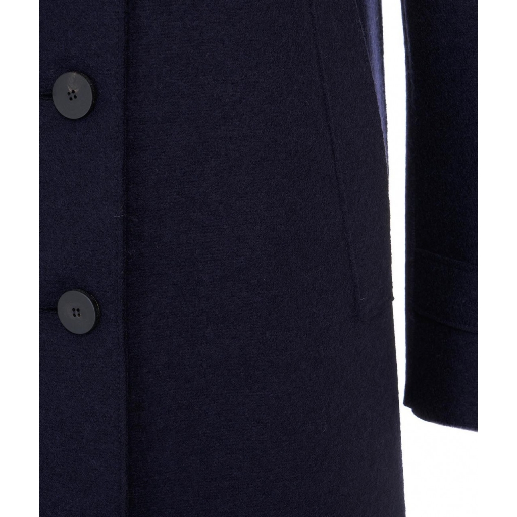 Cappotto con cappuccio in lana pressata blu scuro