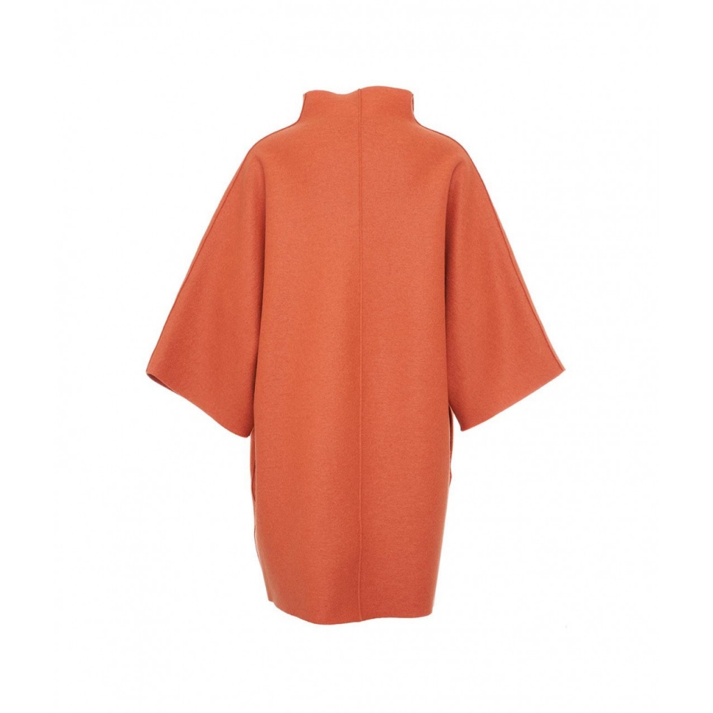 Cappotto kimono in lana pressata corallo