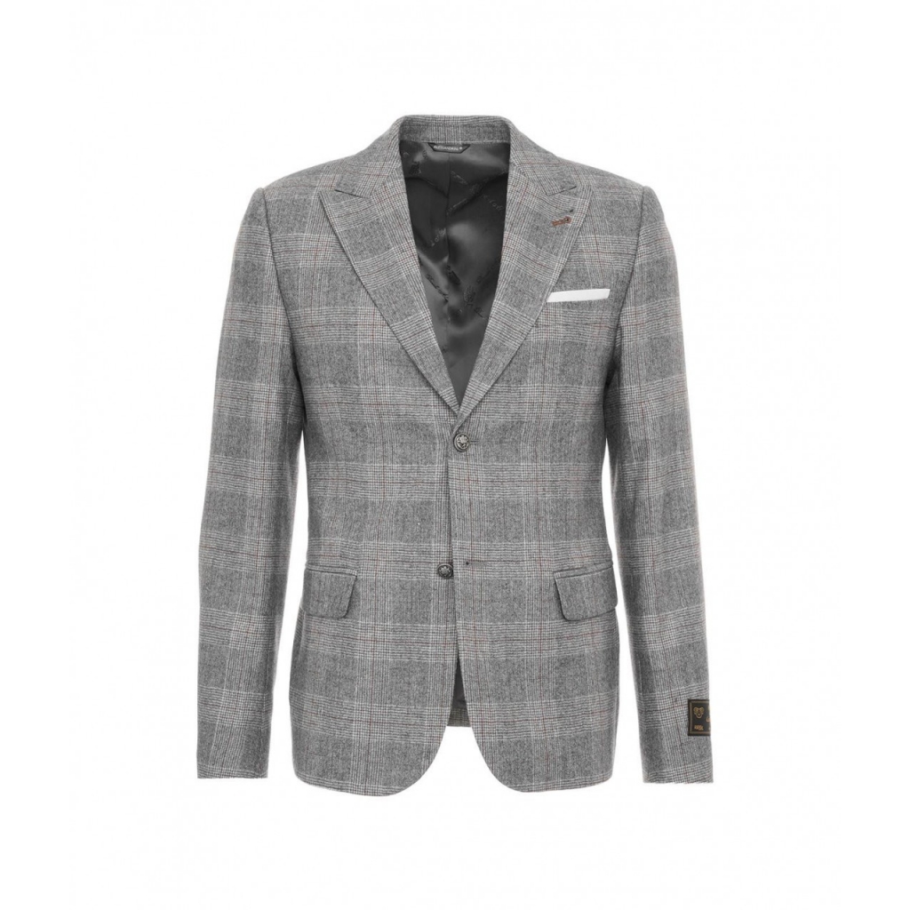 Blazer glencheck in misto lana grigio