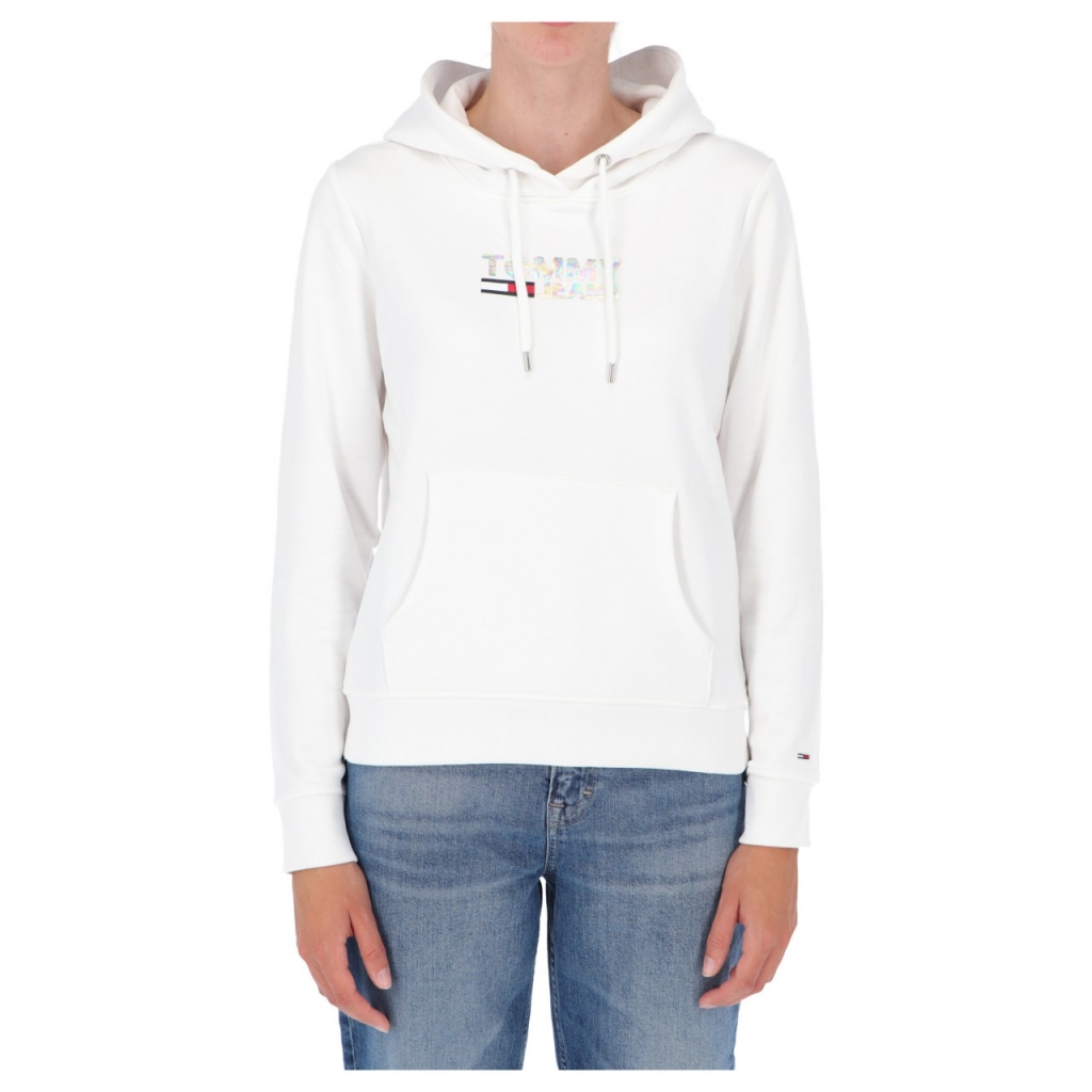 Felpa Tommy Hilfiger Jeans Donna Slim Metal Cappuccio YBR WHITE