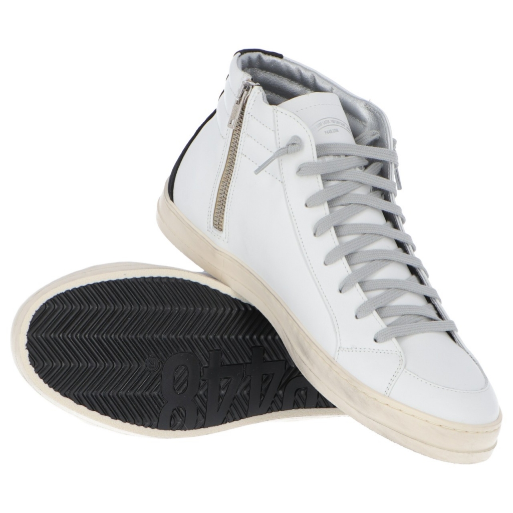 Scarpe P448 Uomo Skate White Black Made In Italy Pell