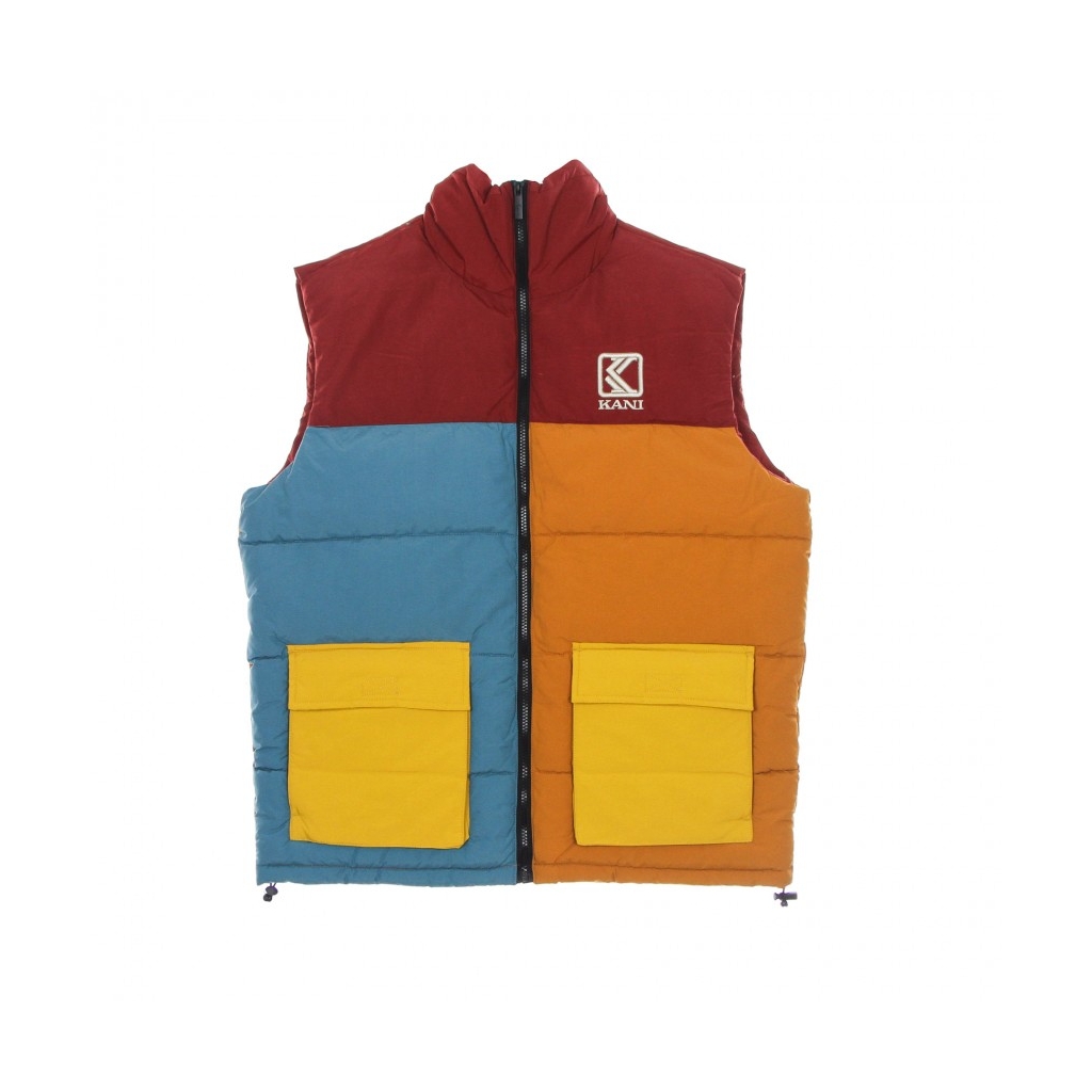 piumino smanicato uomo og block puffer vest DARK RED/OCHER/PETROL BLUE