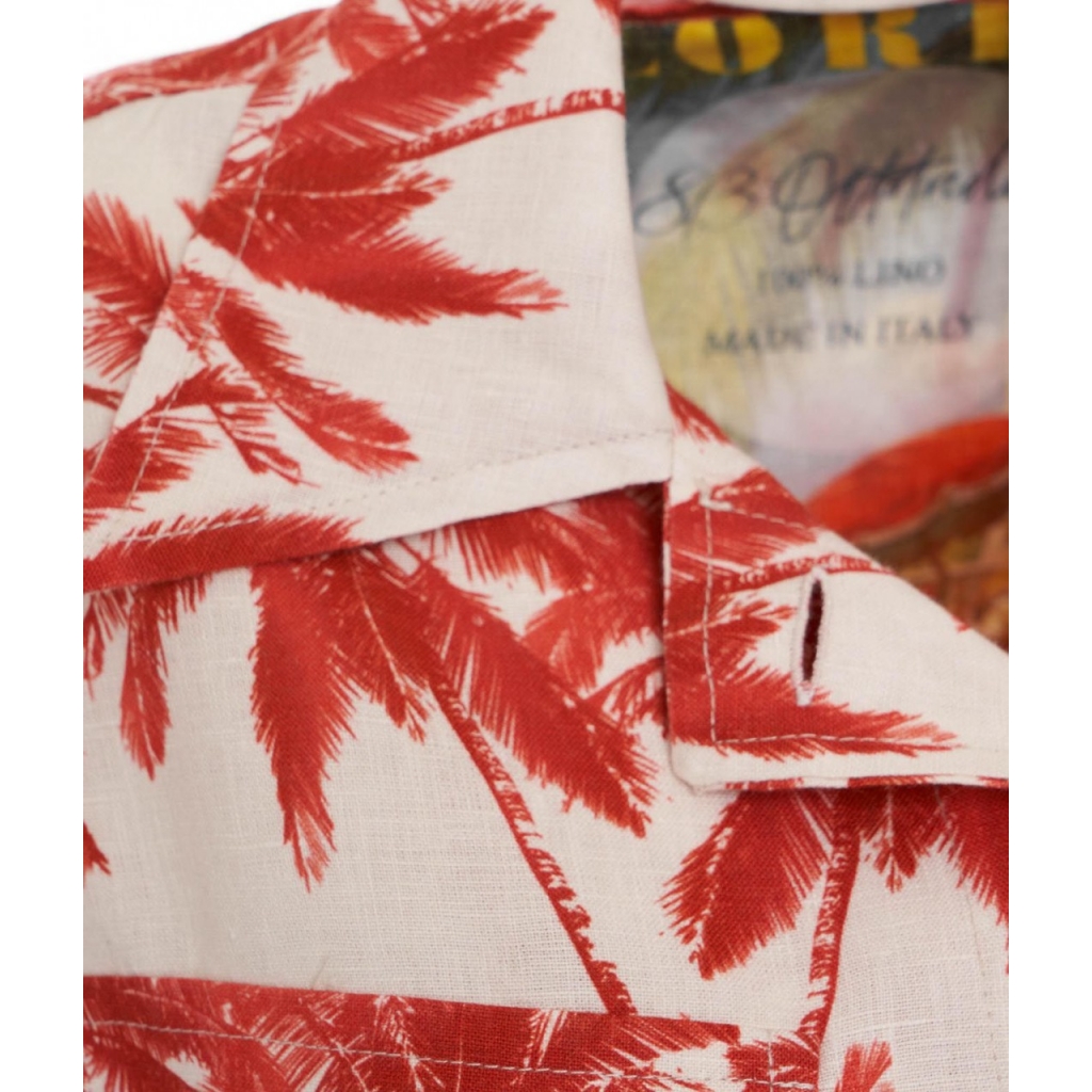 Camicia di lino con stampa hawaiana corallo