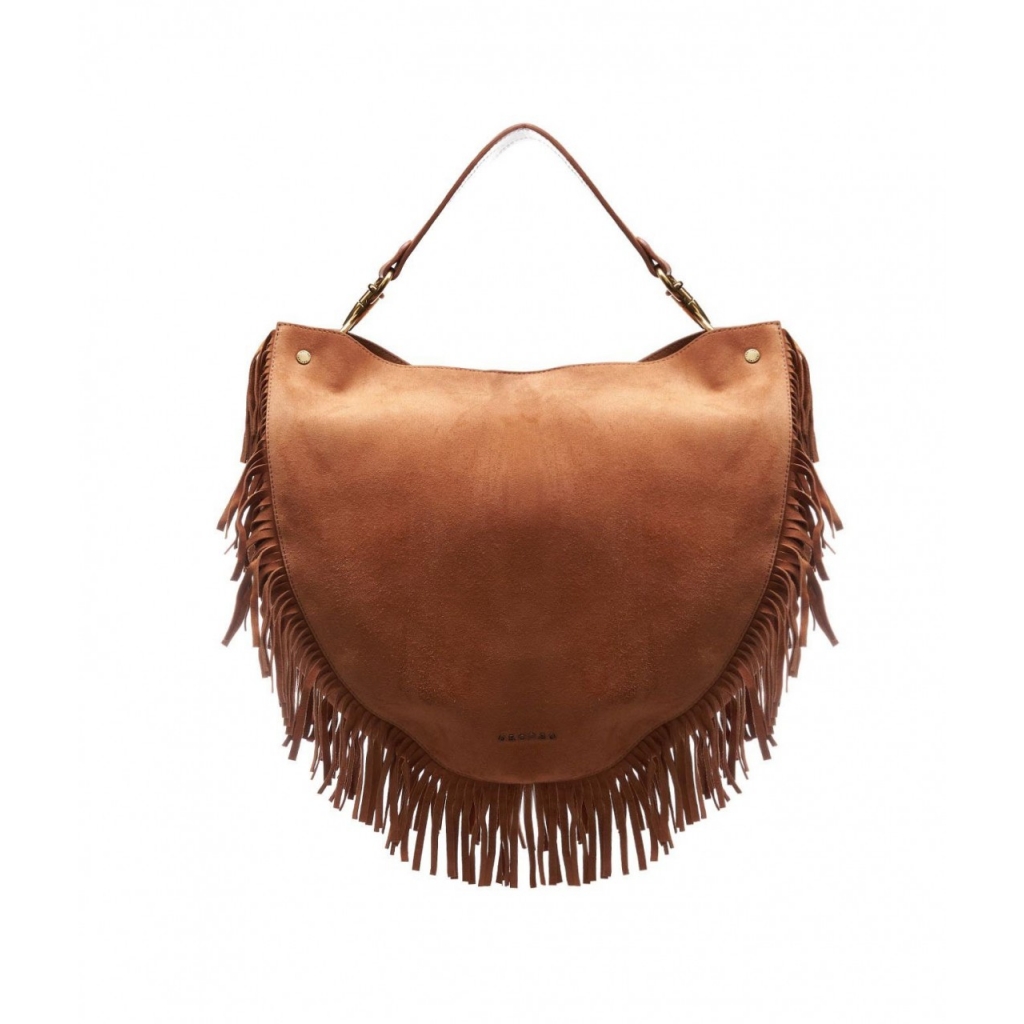 Borsa in suede con frange marrone