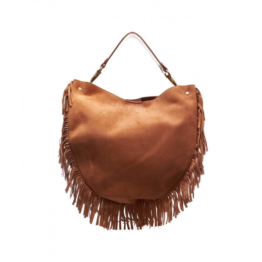 Borsa in suede con frange marrone