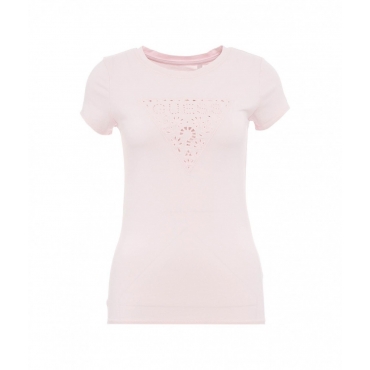 T-shirt con ricamo logo rosa chiaro