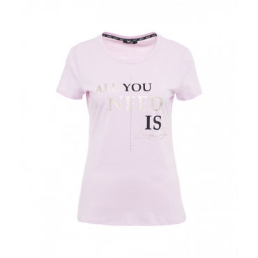 T-shirt con stampa logo rosa antico