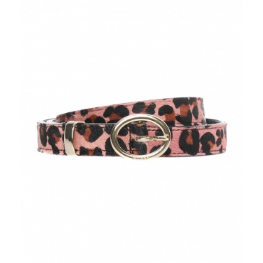 Cintura in pelle con stampa animale pink