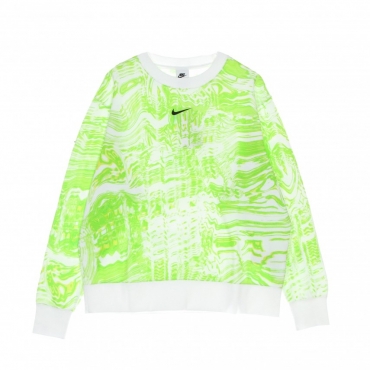 felpa girocollo donna w sportswear trend fleece crew all over print WHITE/LT LEMON TWIST