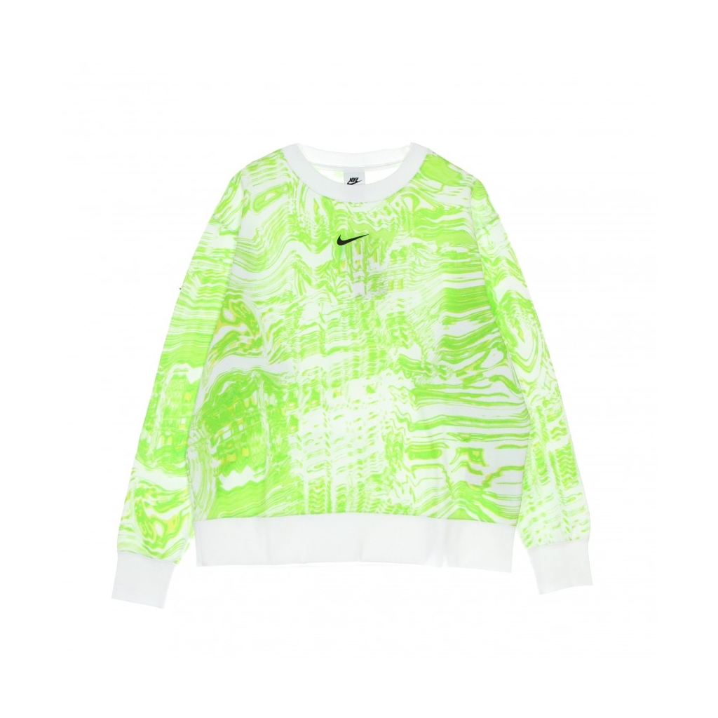 felpa girocollo donna w sportswear trend fleece crew all over print WHITE/LT LEMON TWIST