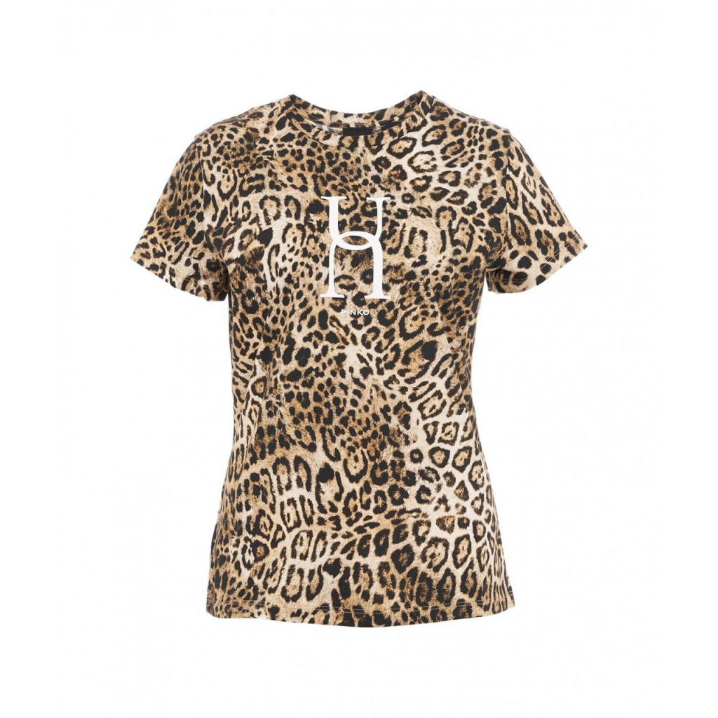 T-shirt with animal print marrone