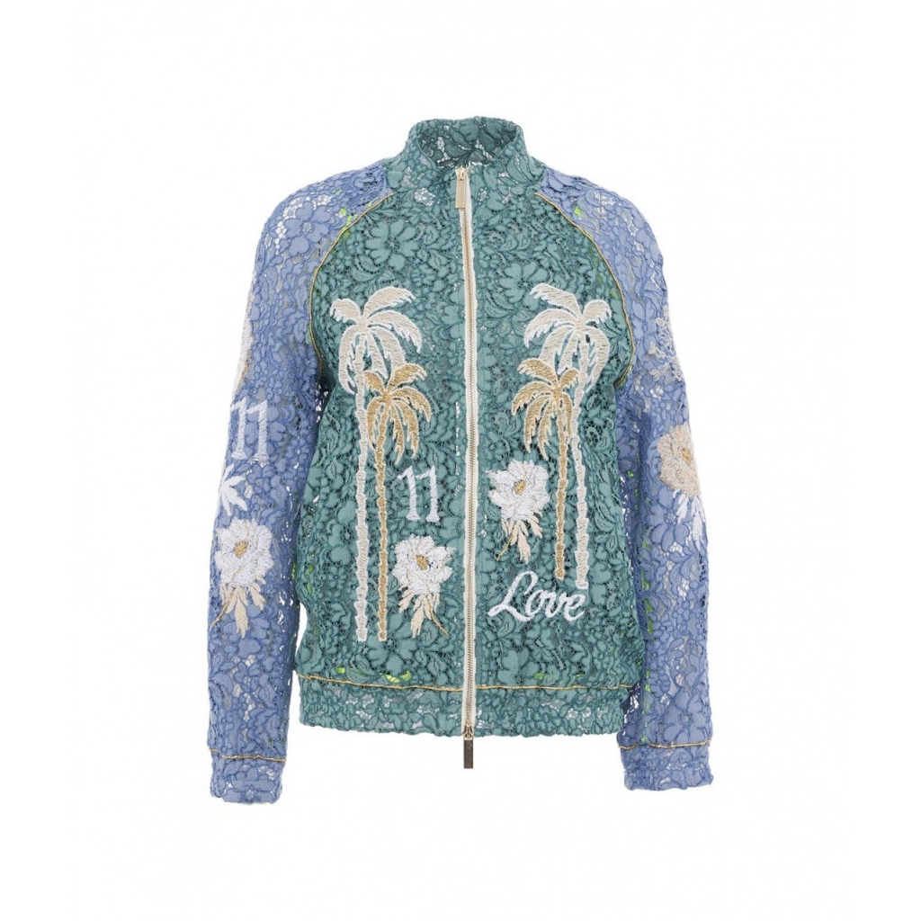 Bomber in pizzo blu